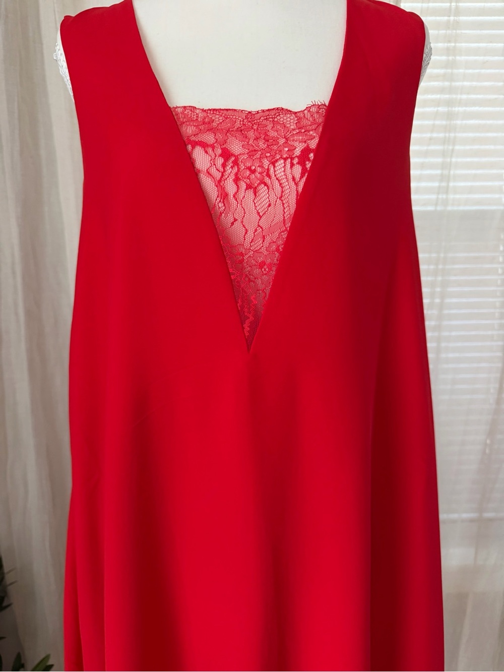 BCBGMaxAzria Red Lace-Trim V-Neck Mini Dress - Picture 3 of 13